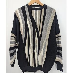 Vintage St. Croix Knits Striped Grandpa 90s Abstract Textured Sweater Men's XL